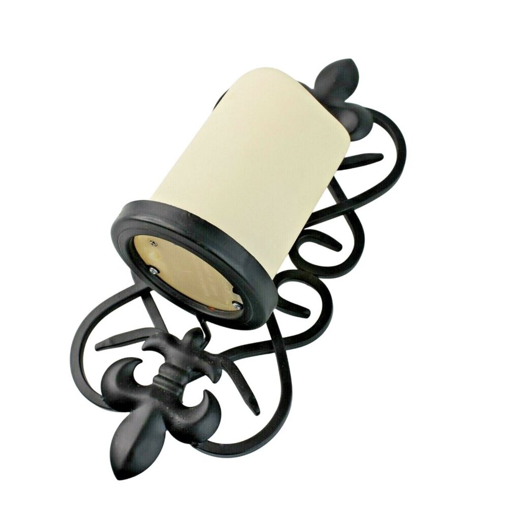 Fleur De Lis Wall Sconce 12" Wrought Iron Battery Operated Timer Faux Candle - Picture 2 of 6